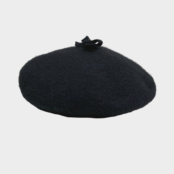 Black Wool Blend Beret Hat Women Winter Bow Detailing Size OSFM - Picture 4 of 6